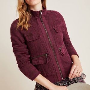 NWT Anthropologie Colby Jacquard Bomber Jacket Wine Size M Medium